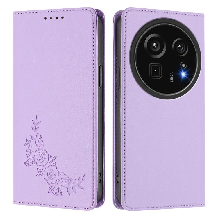 For Sharp Aquos R9 Pro SH-54E Peony Embossed Magnetic RFID Vegan Leather Phone Case