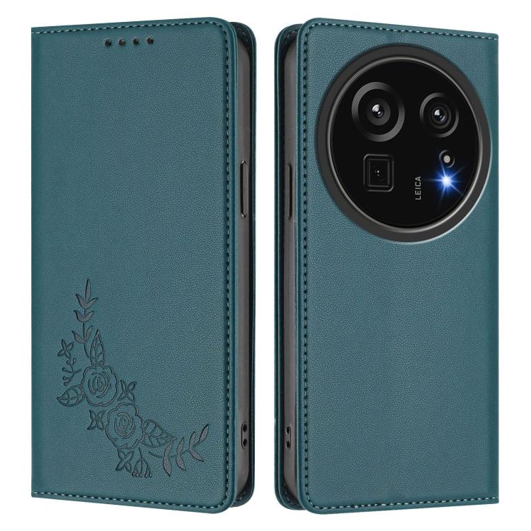 For Sharp Aquos R9 Pro SH-54E Peony Embossed Magnetic RFID Vegan Leather Phone Case