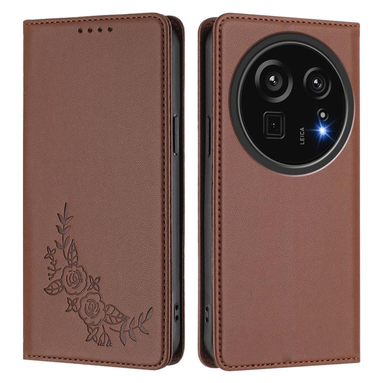 For Sharp Aquos R9 Pro SH-54E Peony Embossed Magnetic RFID Vegan Leather Phone Case