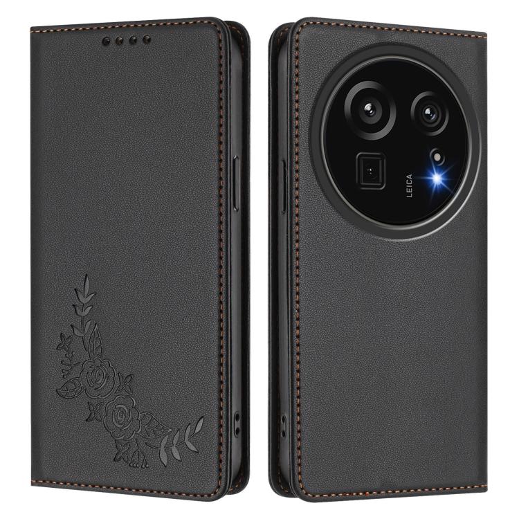 For Sharp Aquos R9 Pro SH-54E Peony Embossed Magnetic RFID Vegan Leather Phone Case