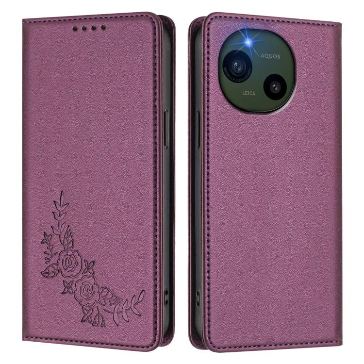 For Sharp Aquos R10 Peony Embossed Magnetic RFID Vegan Leather Phone Case