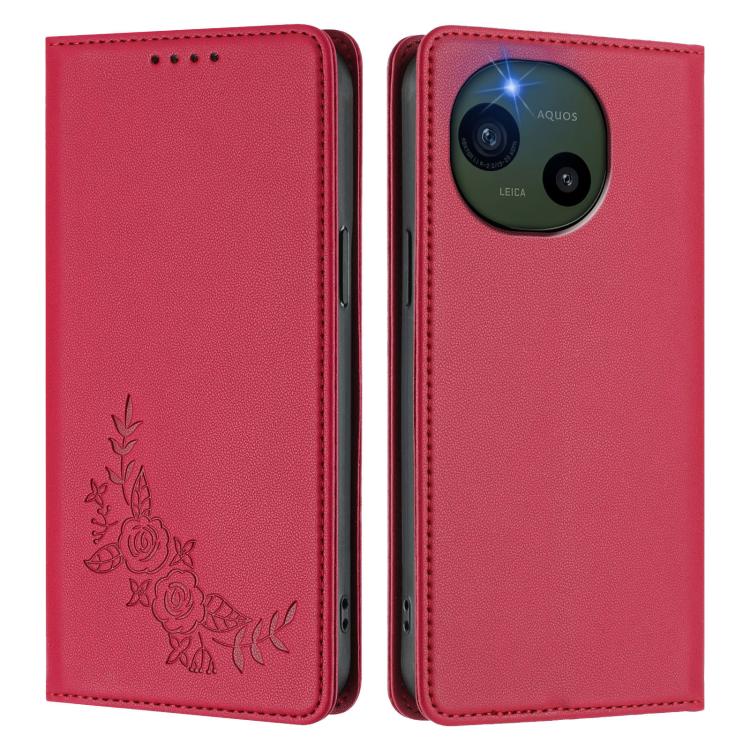 For Sharp Aquos R10 Peony Embossed Magnetic RFID Vegan Leather Phone Case