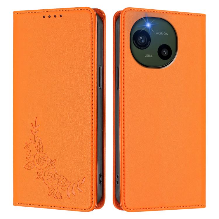For Sharp Aquos R10 Peony Embossed Magnetic RFID Vegan Leather Phone Case