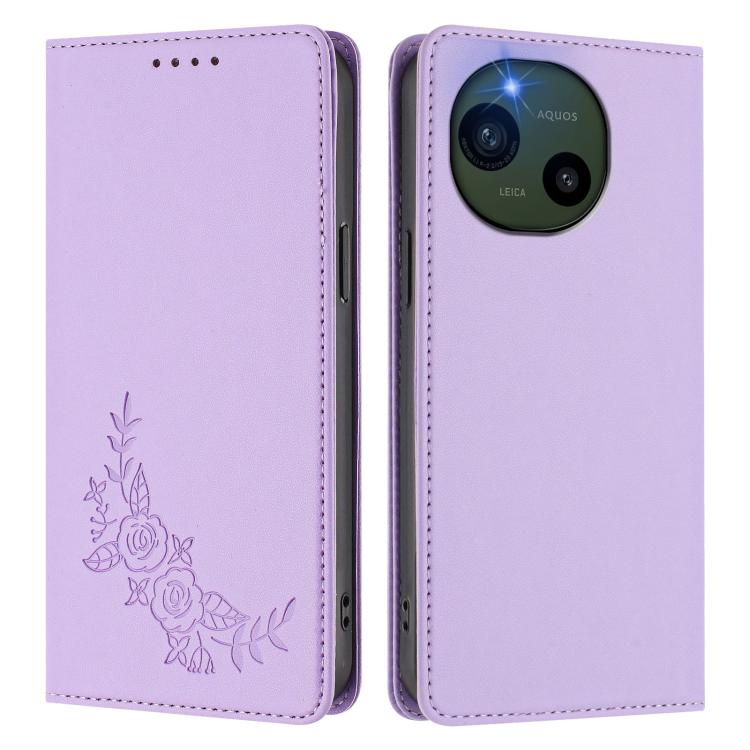 For Sharp Aquos R10 Peony Embossed Magnetic RFID Vegan Leather Phone Case