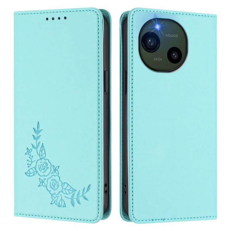 For Sharp Aquos R10 Peony Embossed Magnetic RFID Vegan Leather Phone Case
