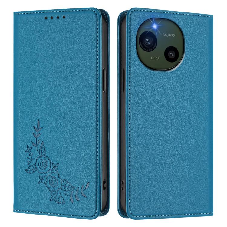 For Sharp Aquos R10 Peony Embossed Magnetic RFID Vegan Leather Phone Case