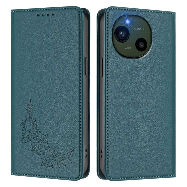 For Sharp Aquos R10 Peony Embossed Magnetic RFID Vegan Leather Phone Case
