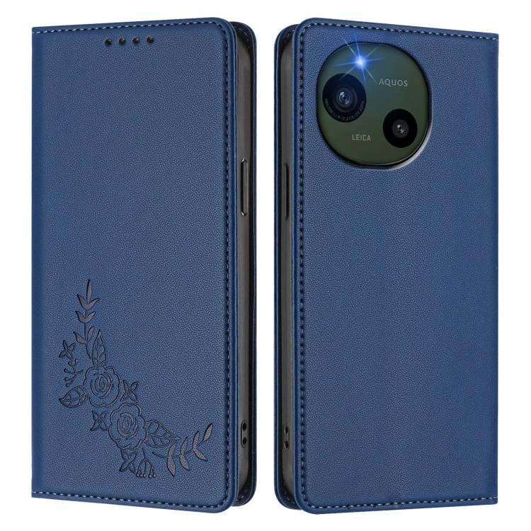 For Sharp Aquos R10 Peony Embossed Magnetic RFID Vegan Leather Phone Case