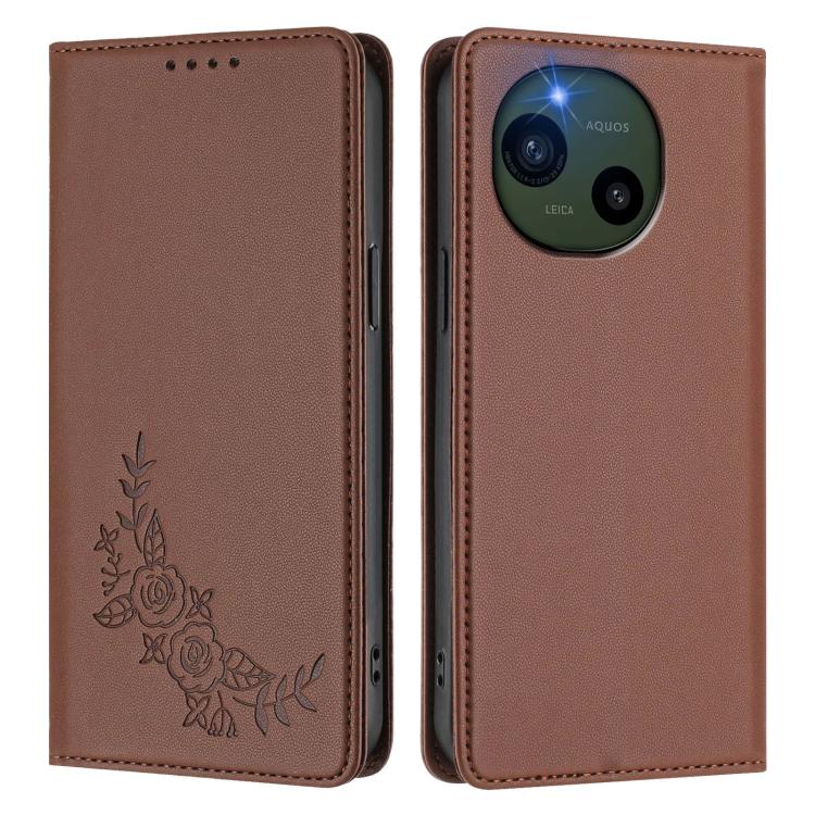 For Sharp Aquos R10 Peony Embossed Magnetic RFID Vegan Leather Phone Case