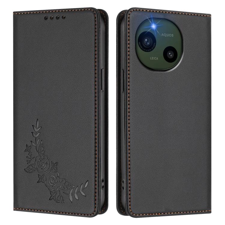 For Sharp Aquos R10 Peony Embossed Magnetic RFID Vegan Leather Phone Case