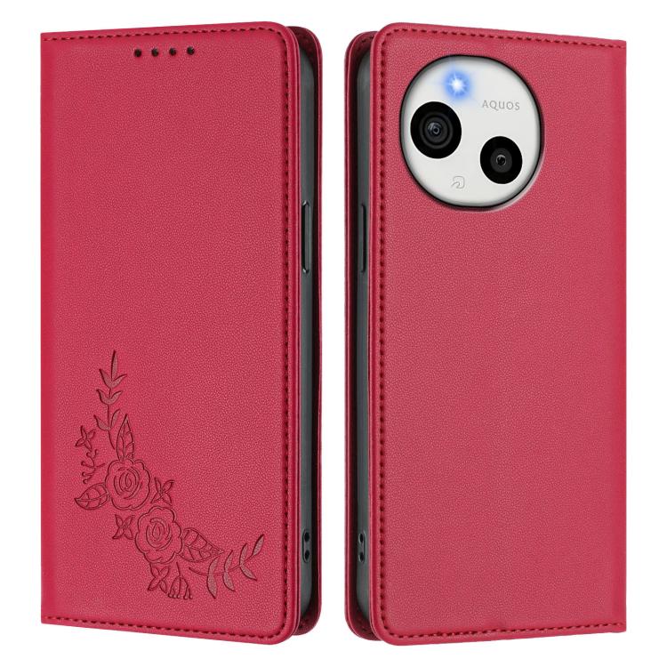 For Sharp Aquos Sense9 Plus Peony Embossed Magnetic RFID Vegan Leather Phone Case