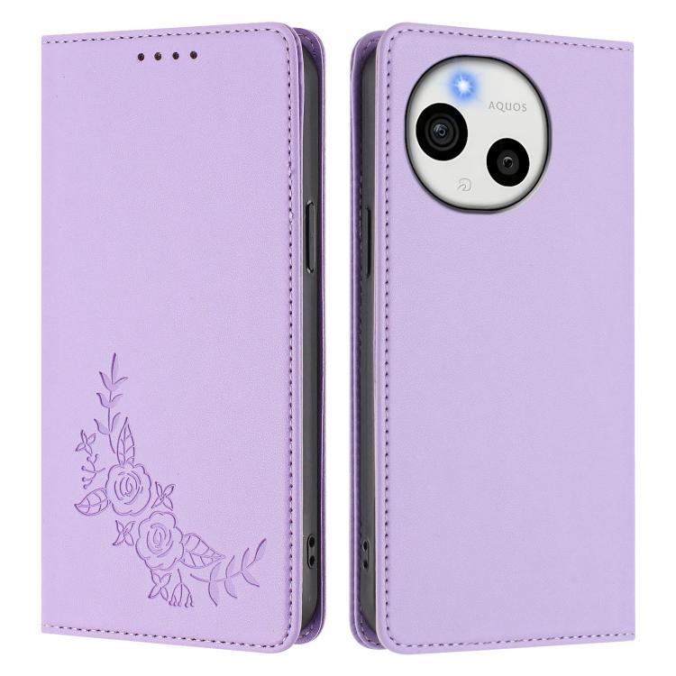 For Sharp Aquos Sense9 Plus Peony Embossed Magnetic RFID Vegan Leather Phone Case