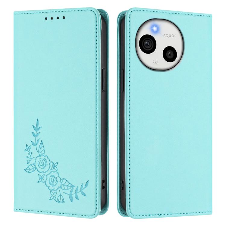 For Sharp Aquos Sense9 Plus Peony Embossed Magnetic RFID Vegan Leather Phone Case