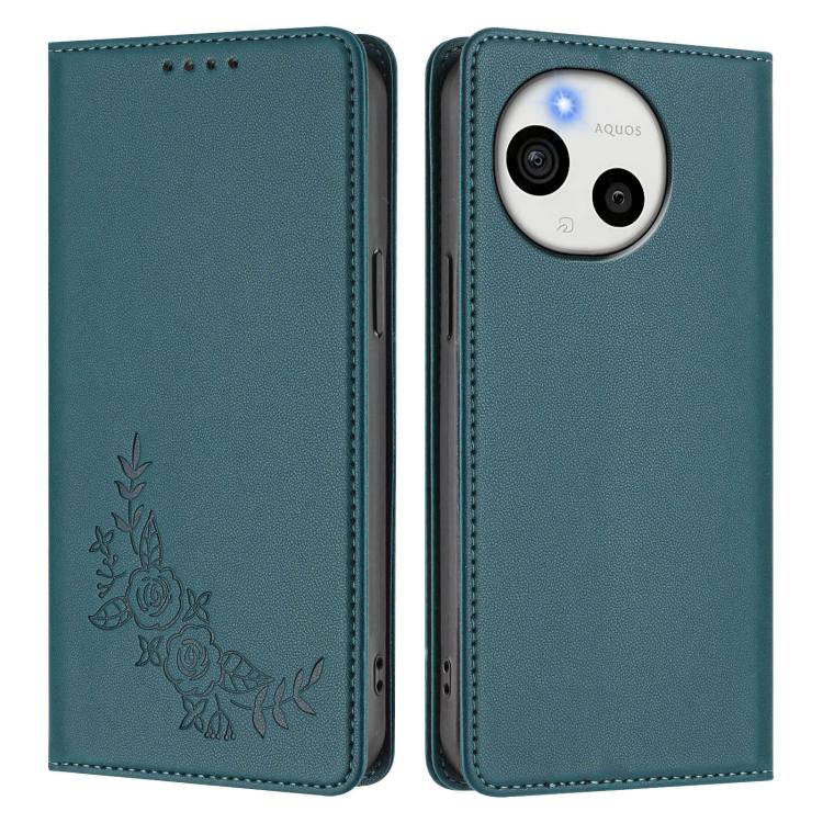 For Sharp Aquos Sense9 Plus Peony Embossed Magnetic RFID Vegan Leather Phone Case