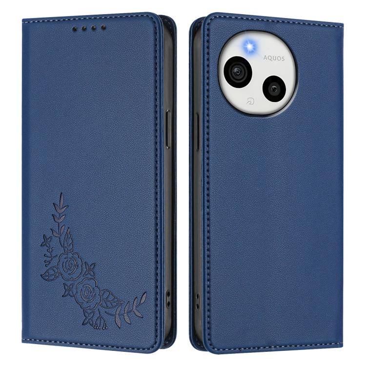 For Sharp Aquos Sense9 Plus Peony Embossed Magnetic RFID Vegan Leather Phone Case
