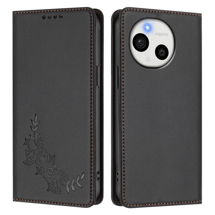 For Sharp Aquos Sense9 Plus Peony Embossed Magnetic RFID Vegan Leather Phone Case