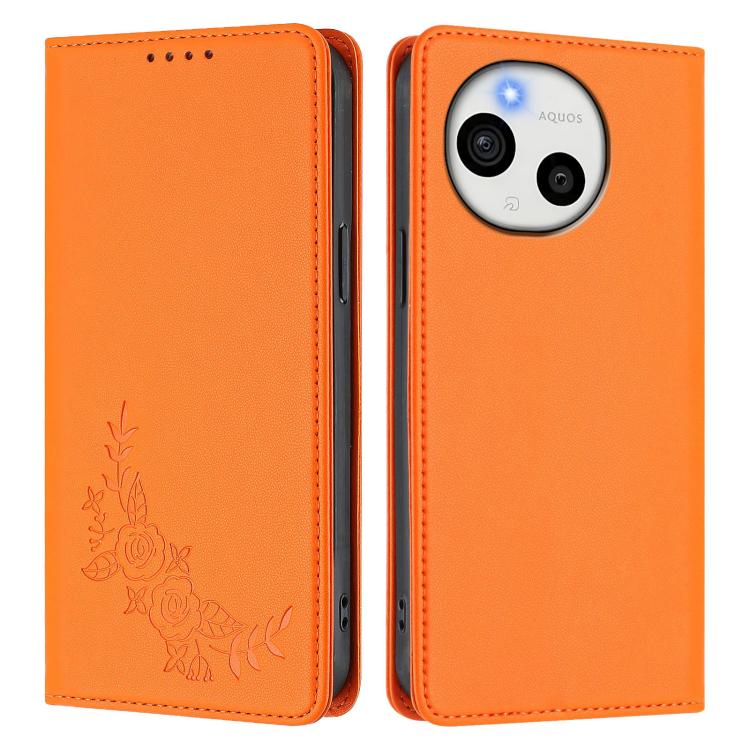For Sharp Aquos Sense9 Peony Embossed Magnetic RFID Vegan Leather Phone Case