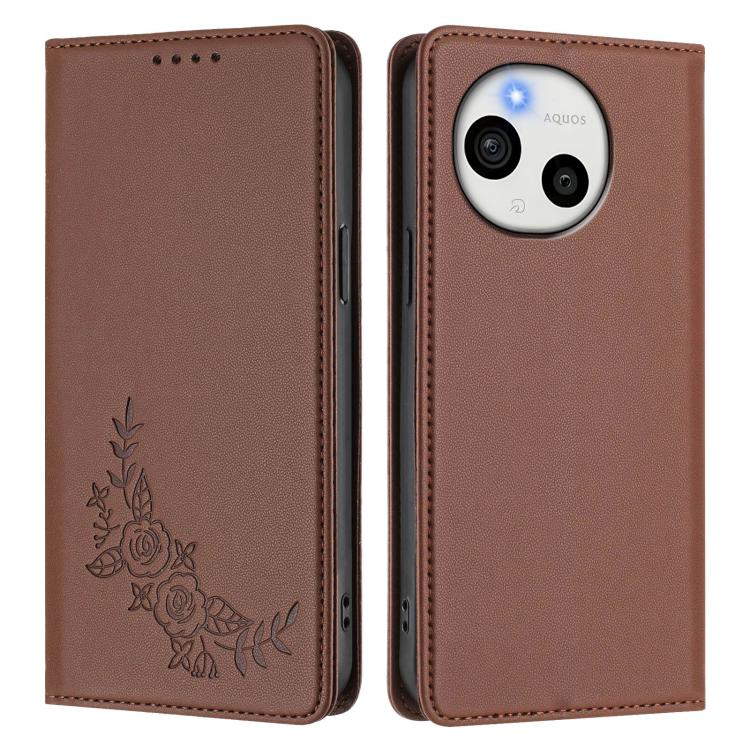 For Sharp Aquos Sense9 Peony Embossed Magnetic RFID Vegan Leather Phone Case