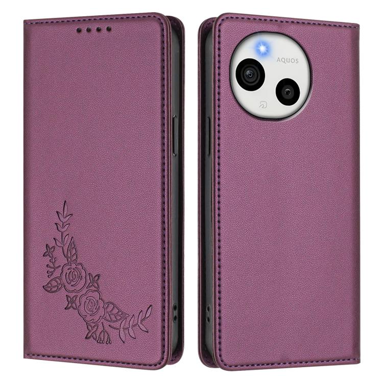 For Sharp Aquos Sense10 Peony Embossed Magnetic RFID Vegan Leather Phone Case