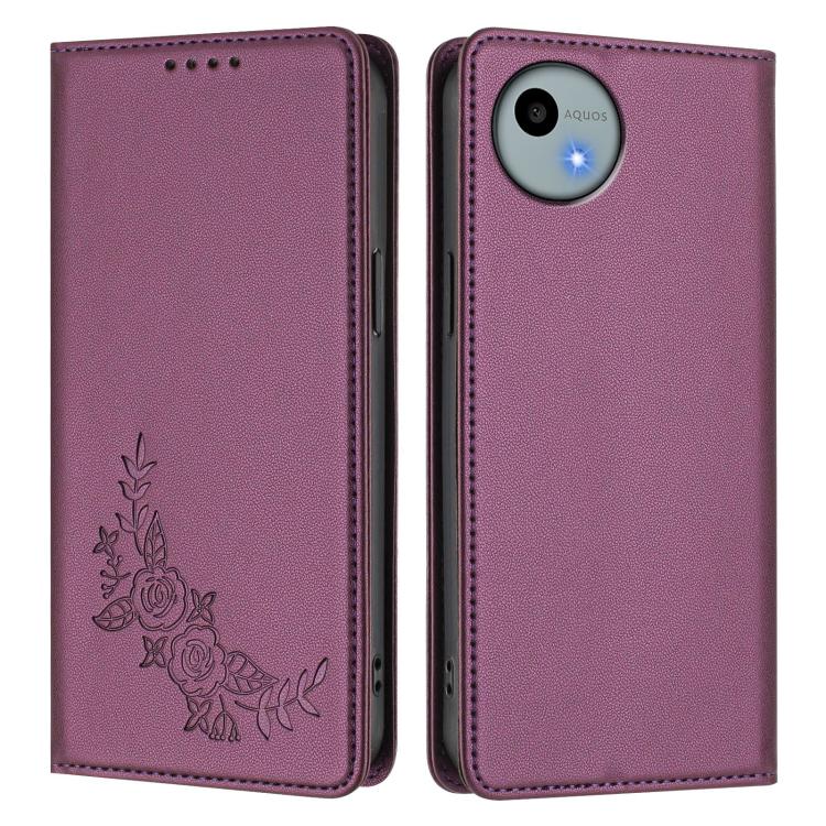 For Sharp Aquos Wish4 SH-52E Peony Embossed Magnetic RFID Vegan Leather Phone Case
