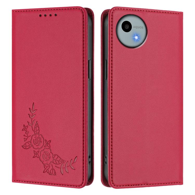 For Sharp Aquos Wish4 SH-52E Peony Embossed Magnetic RFID Vegan Leather Phone Case