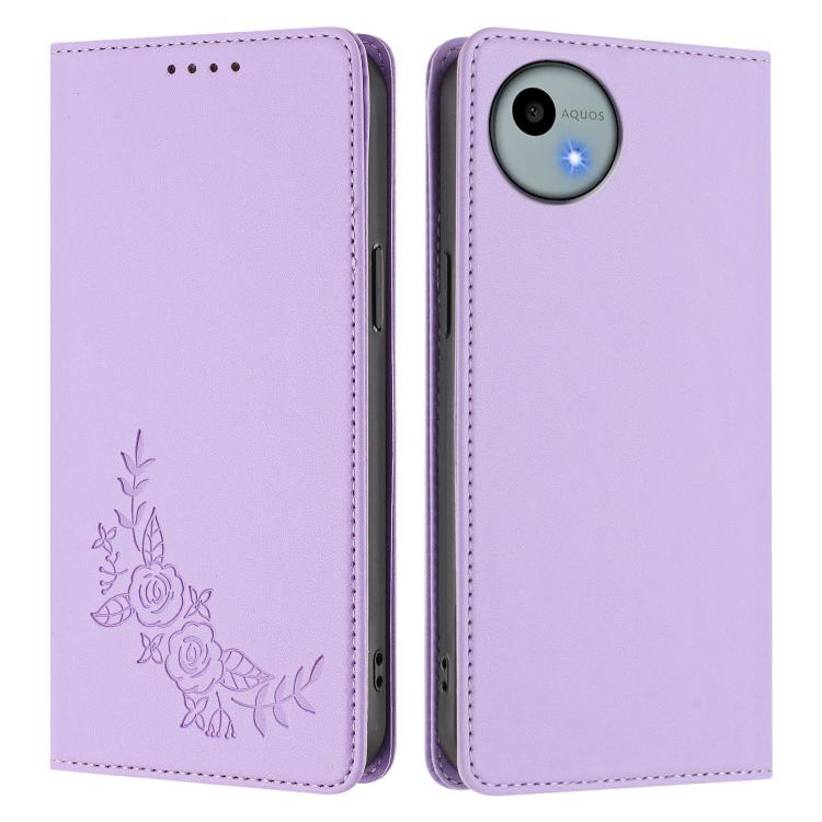 For Sharp Aquos Wish4 SH-52E Peony Embossed Magnetic RFID Vegan Leather Phone Case