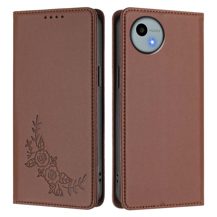 For Sharp Aquos Wish4 SH-52E Peony Embossed Magnetic RFID Vegan Leather Phone Case