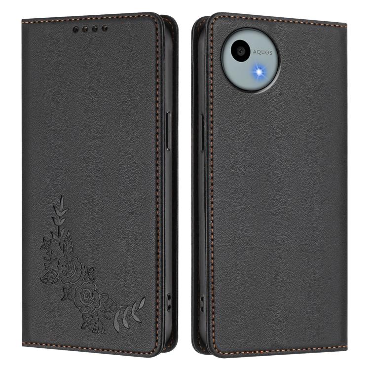 For Sharp Aquos Wish4 SH-52E Peony Embossed Magnetic RFID Vegan Leather Phone Case