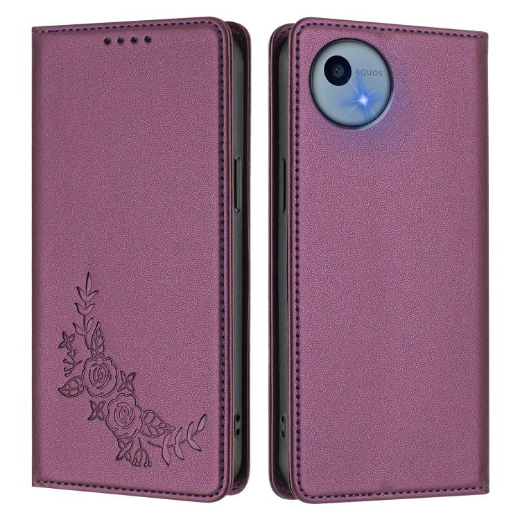 For Sharp Aquos Wish5 Peony Embossed Magnetic RFID Vegan Leather Phone Case