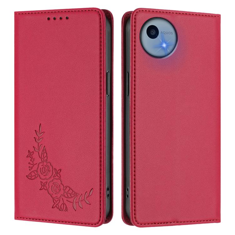 For Sharp Aquos Wish5 Peony Embossed Magnetic RFID Vegan Leather Phone Case
