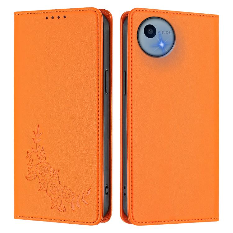 For Sharp Aquos Wish5 Peony Embossed Magnetic RFID Vegan Leather Phone Case