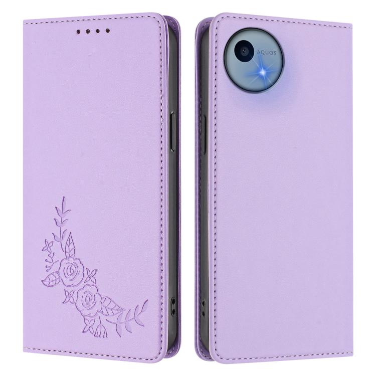 For Sharp Aquos Wish5 Peony Embossed Magnetic RFID Vegan Leather Phone Case