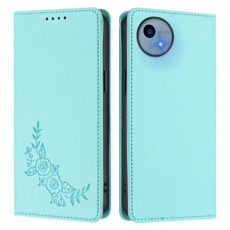 For Sharp Aquos Wish5 Peony Embossed Magnetic RFID Vegan Leather Phone Case