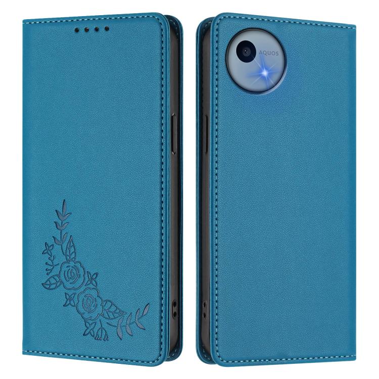 For Sharp Aquos Wish5 Peony Embossed Magnetic RFID Vegan Leather Phone Case