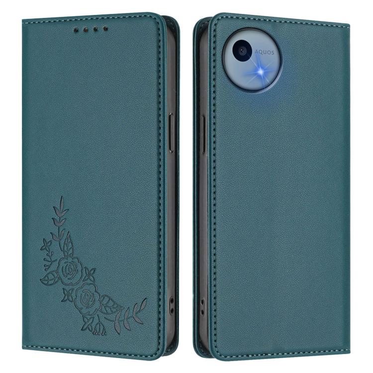 For Sharp Aquos Wish5 Peony Embossed Magnetic RFID Vegan Leather Phone Case