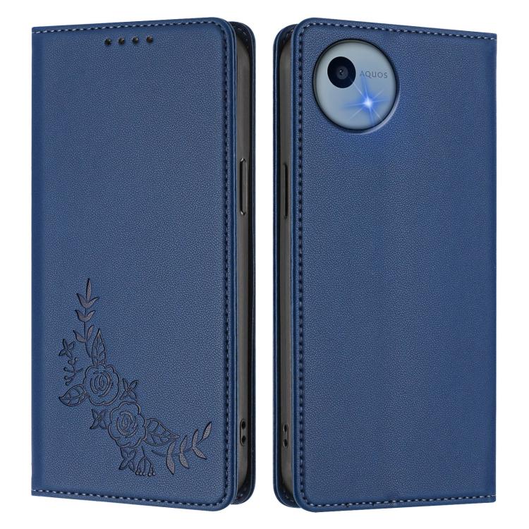 For Sharp Aquos Wish5 Peony Embossed Magnetic RFID Vegan Leather Phone Case