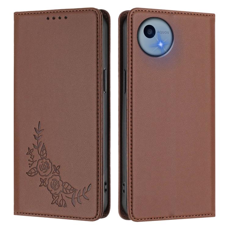 For Sharp Aquos Wish5 Peony Embossed Magnetic RFID Vegan Leather Phone Case