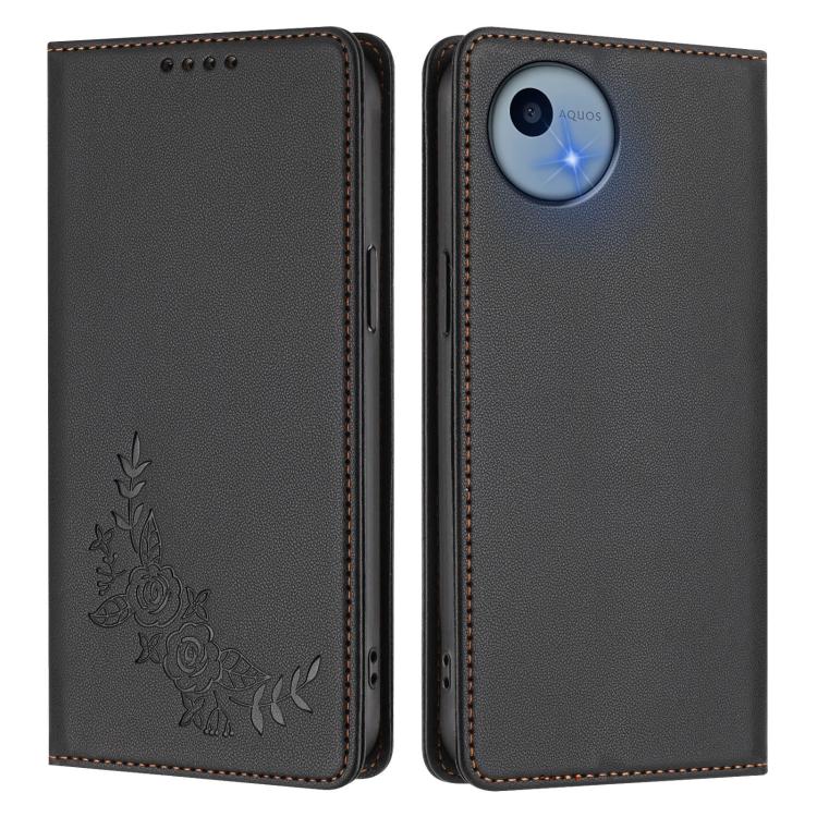 For Sharp Aquos Wish5 Peony Embossed Magnetic RFID Vegan Leather Phone Case