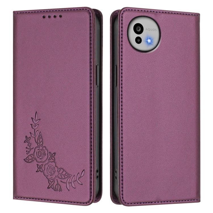 For Sharp Aquos wish6 Peony Embossed Magnetic RFID Vegan Leather Phone Case