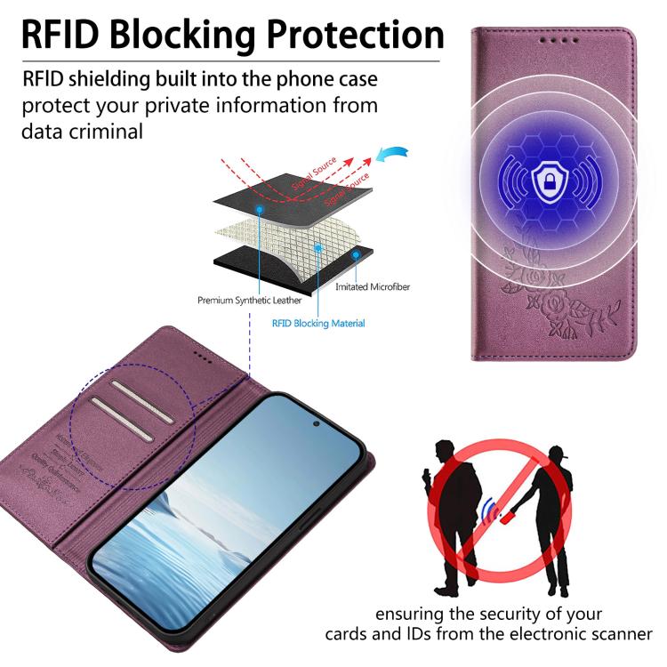 For Sharp Aquos wish6 Peony Embossed Magnetic RFID Vegan Leather Phone Case