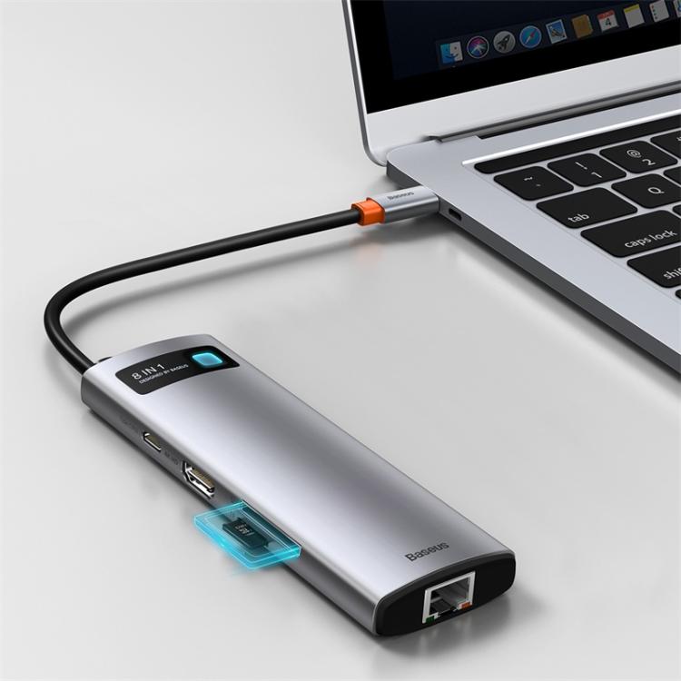 Baseus Metallic Glow Series CAHUB-CV0G 8 in 1 Multifunctional Type-C HUB Docking Station - Space Gray