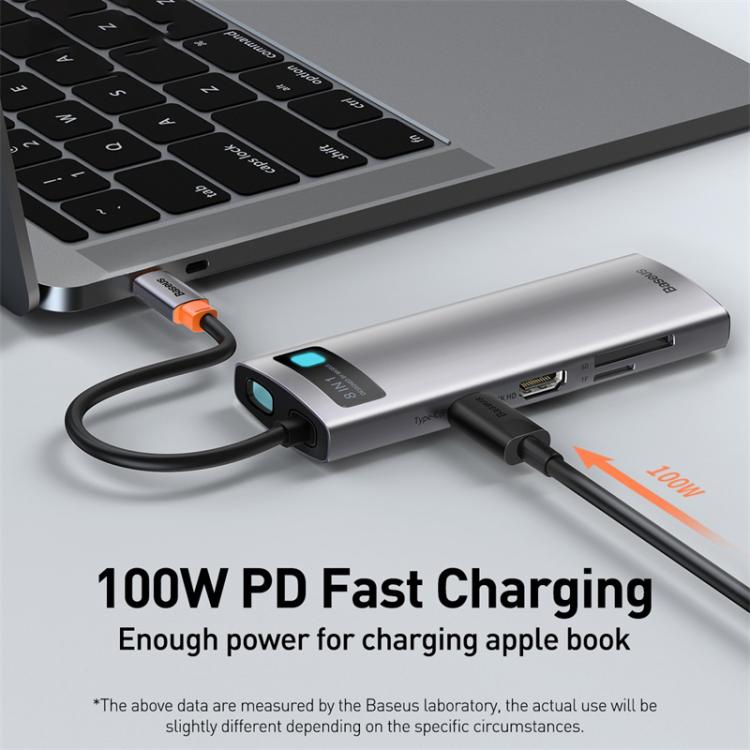 Baseus Metallic Glow Series CAHUB-CV0G 8 in 1 Multifunctional Type-C HUB Docking Station - Space Gray