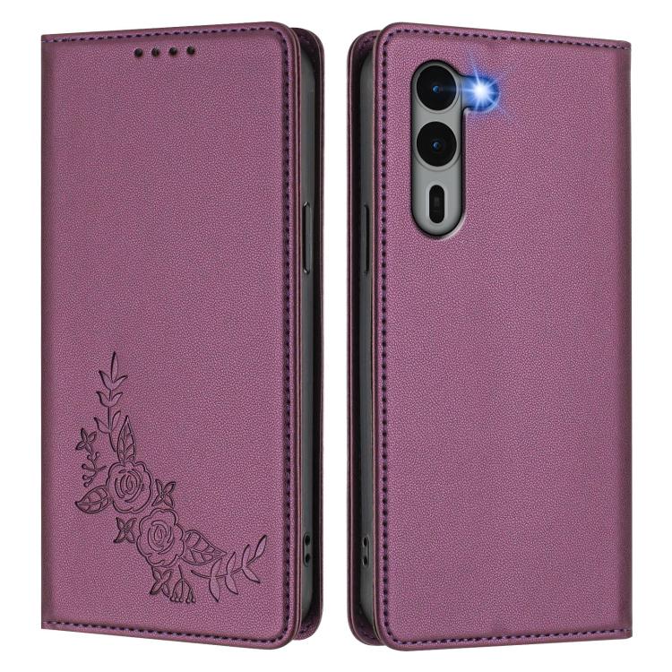 For Fujitsu Arrows We2 Plus / F-51E Peony Embossed Magnetic RFID Vegan Leather Phone Case