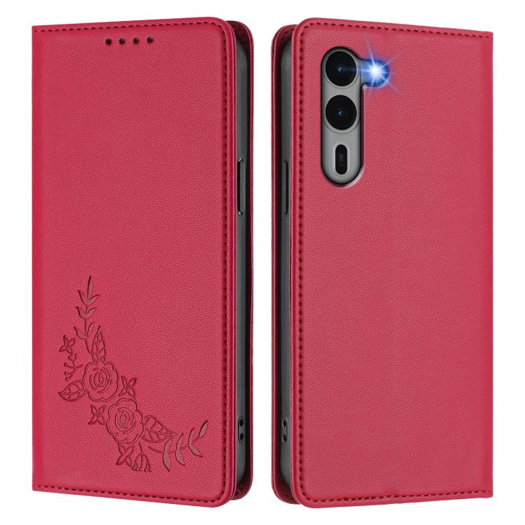 For Fujitsu Arrows We2 Plus / F-51E Peony Embossed Magnetic RFID Vegan Leather Phone Case