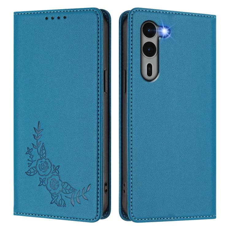 For Fujitsu Arrows We2 Plus / F-51E Peony Embossed Magnetic RFID Vegan Leather Phone Case
