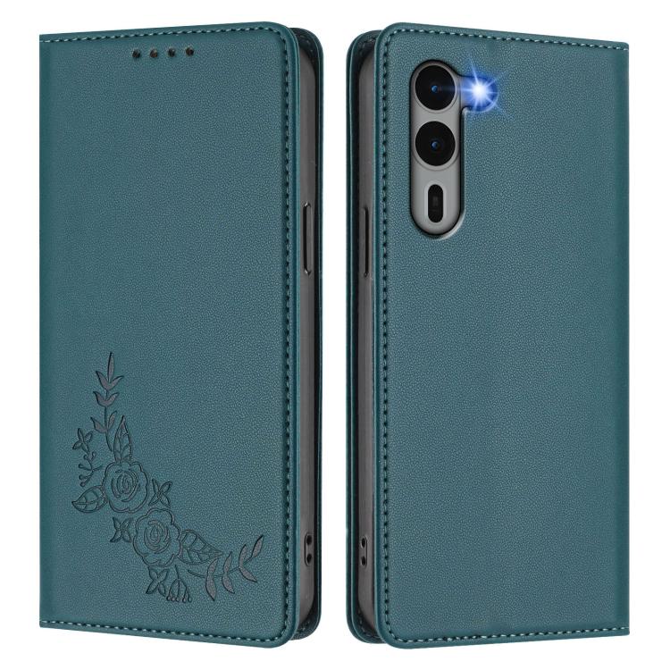 For Fujitsu Arrows We2 Plus / F-51E Peony Embossed Magnetic RFID Vegan Leather Phone Case