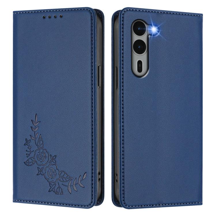 For Fujitsu Arrows We2 Plus / F-51E Peony Embossed Magnetic RFID Vegan Leather Phone Case