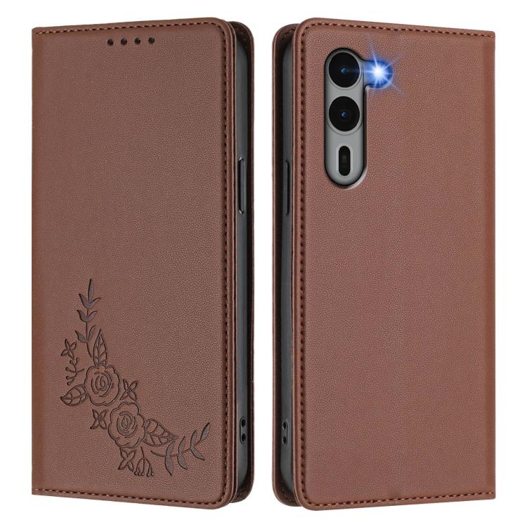 For Fujitsu Arrows We2 Plus / F-51E Peony Embossed Magnetic RFID Vegan Leather Phone Case