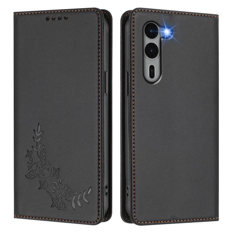For Fujitsu Arrows We2 Plus / F-51E Peony Embossed Magnetic RFID Vegan Leather Phone Case