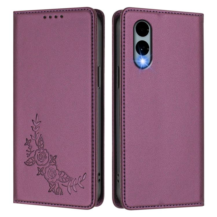For Fujitsu Arrows We2 / F-52E Peony Embossed Magnetic RFID Vegan Leather Phone Case